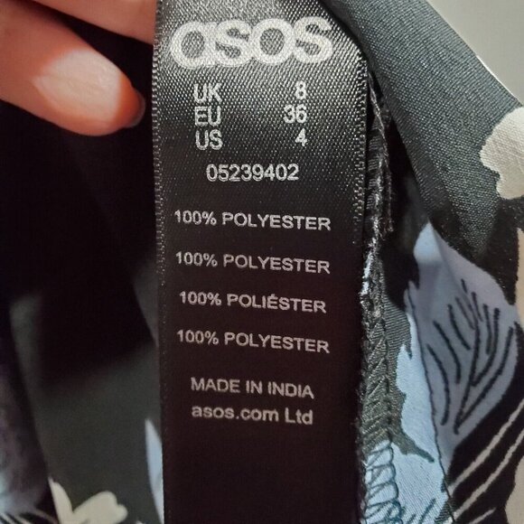 Asos Women's Black Blue Floral Short-Sleeved Peplum Top Blouse Ruffles Sz 4 - Picture 8 of 12